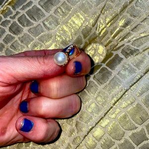 Huggies pearls gold tone and swarovski crystal earrings.